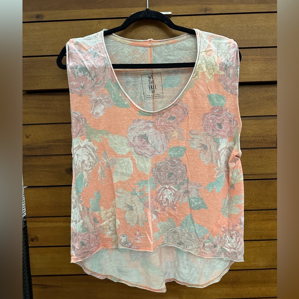 Free People orange floral sleeveless top size XS